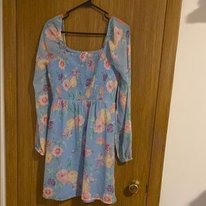 Blue Bishop Sleeve Square Neck Sundress